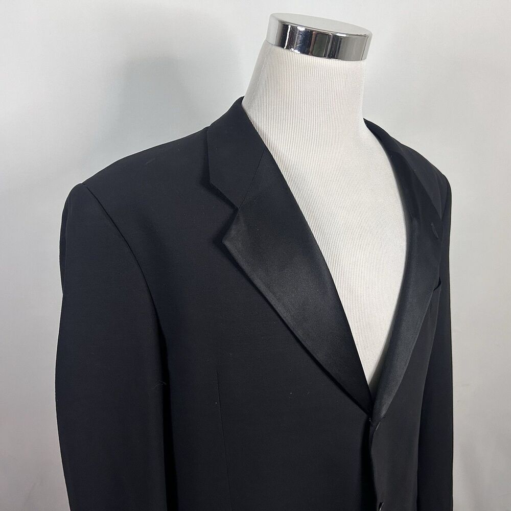 Giorgio Armani 46L Vintage Tuxedo Jacket All Black Three Button Lined Italy